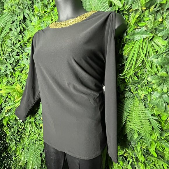 CHLOE & JASMINE Women Tops 1XL Black Cold Shoulder Gold Sequin Neckline NWT 0163 - Picture 7 of 14